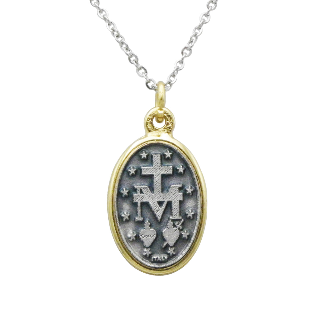 Religious Two Tone Miraculous Medal Pendant Necklace