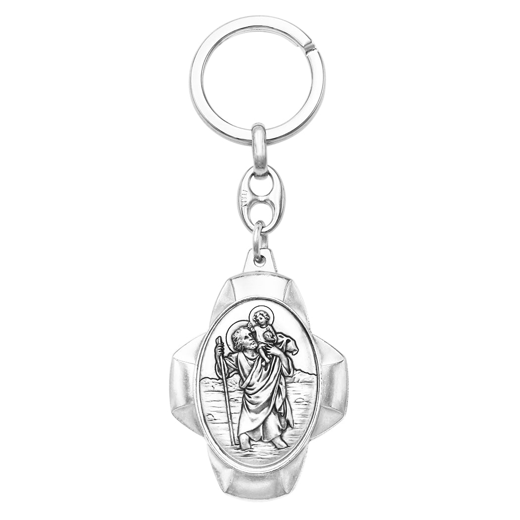 Religious Medal Cross Shaped Saint Christopher Keychain