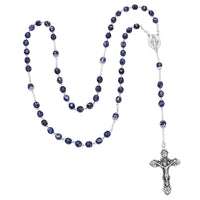 Religious Miraculous Medal Glass Bead Rosary (Cobalt Blue)