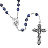 Religious Miraculous Medal Glass Bead Rosary (Cobalt Blue)