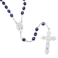 Religious Miraculous Medal Glass Bead Rosary (Cobalt Blue)