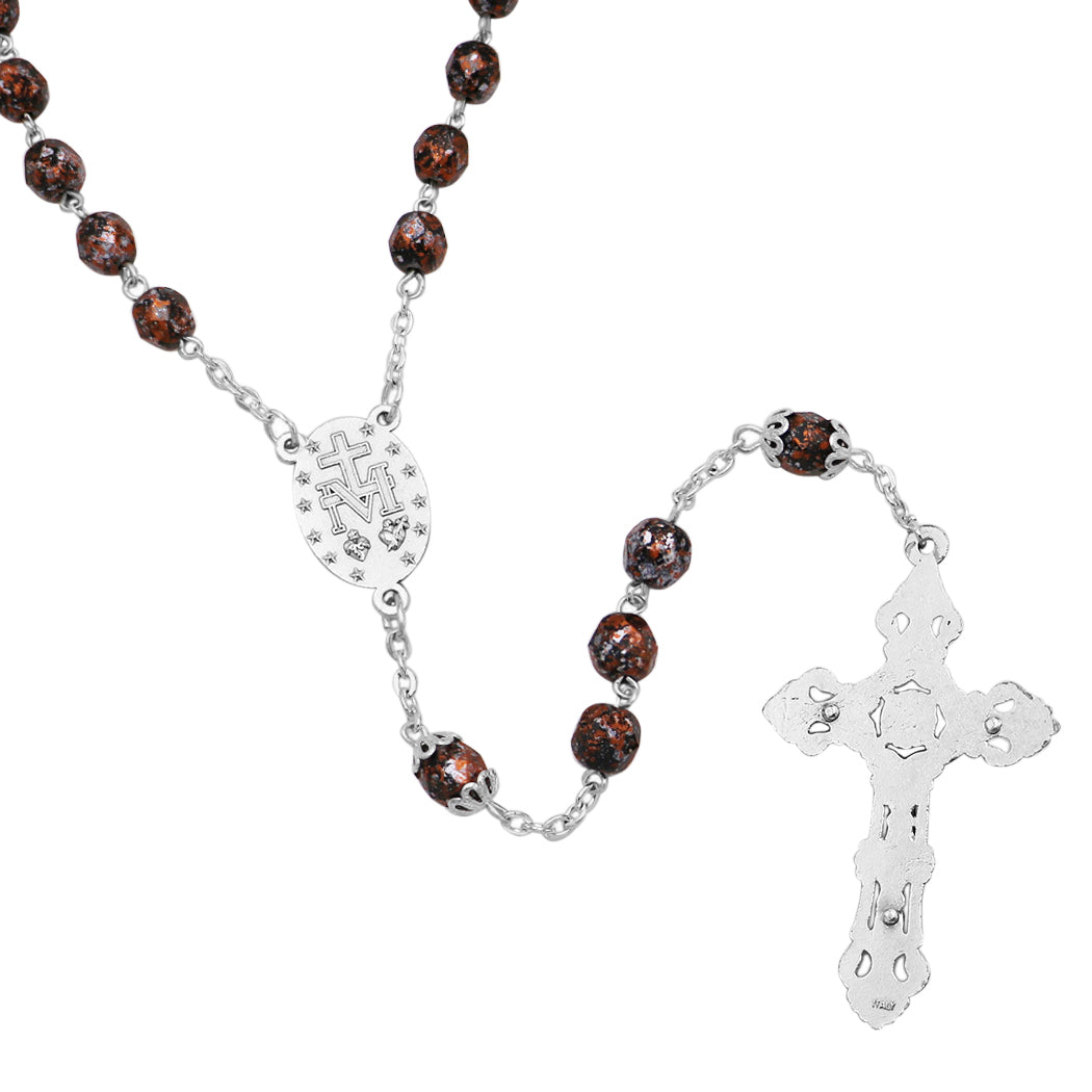 Religious Miraculous Medal Glass Bead Rosary (Copper)