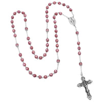 Religious Miraculous Medal Glass Bead Rosary (Rose)