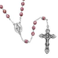 Religious Miraculous Medal Glass Bead Rosary (Rose)