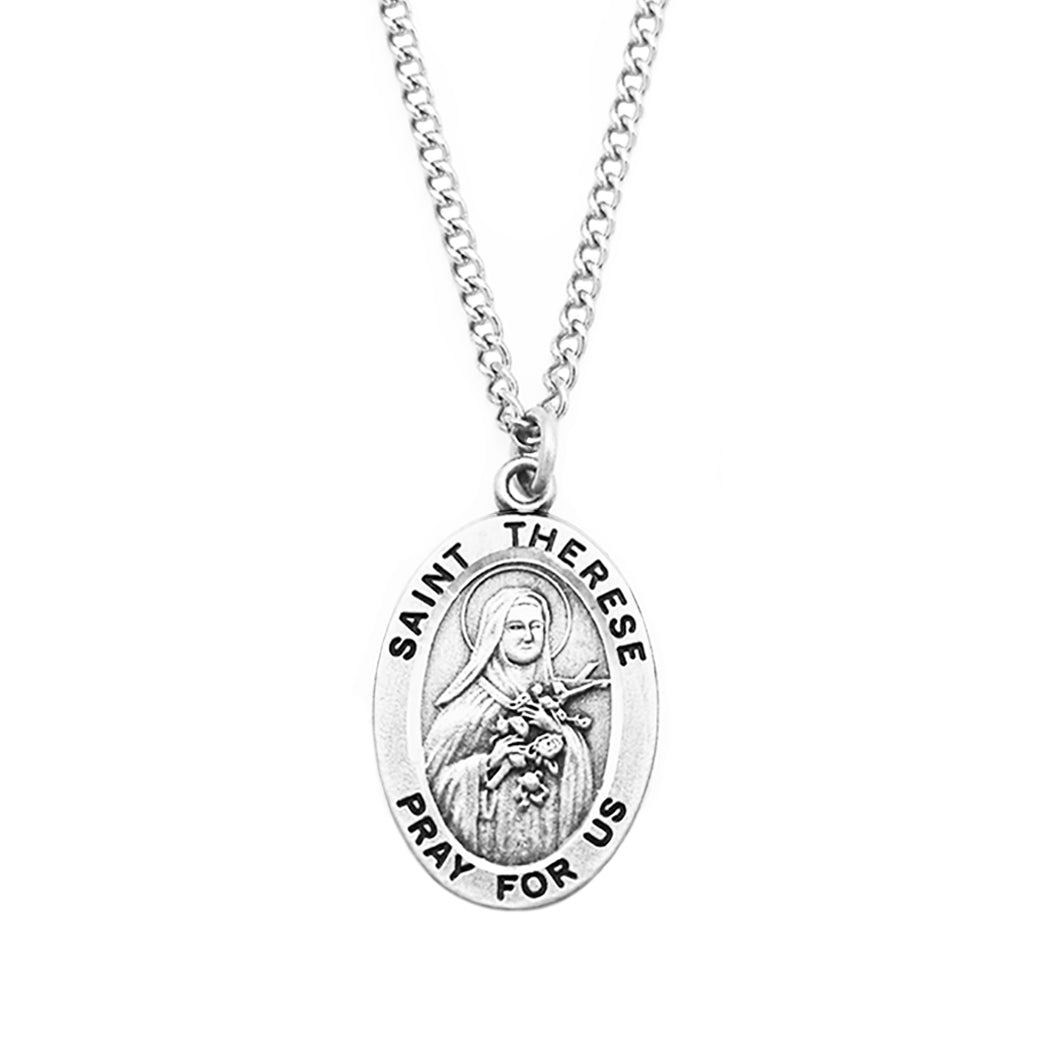 Religious Medal Pendant Necklace 18" (St Therese The Little Flower of Jesus)