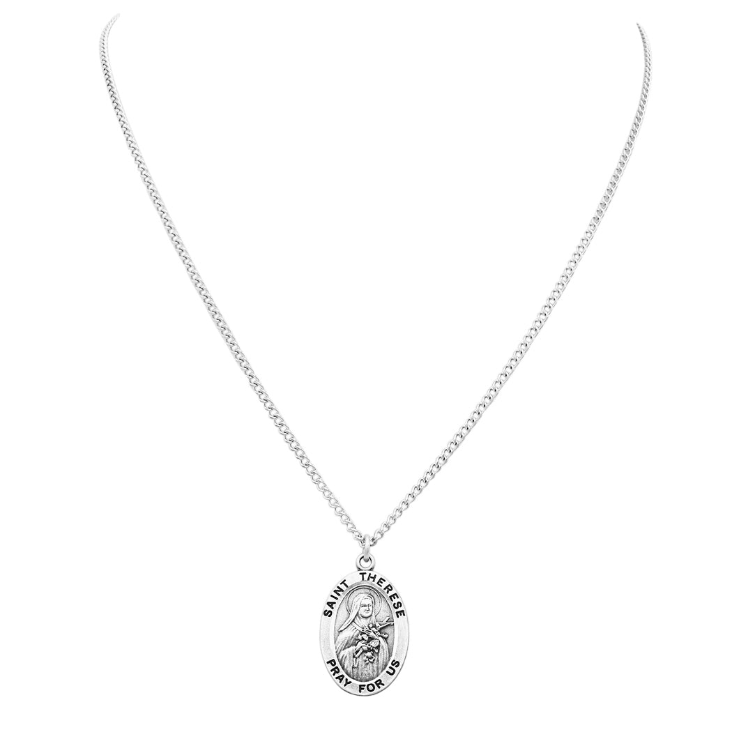 Religious Medal Pendant Necklace 18" (St Therese The Little Flower of Jesus)