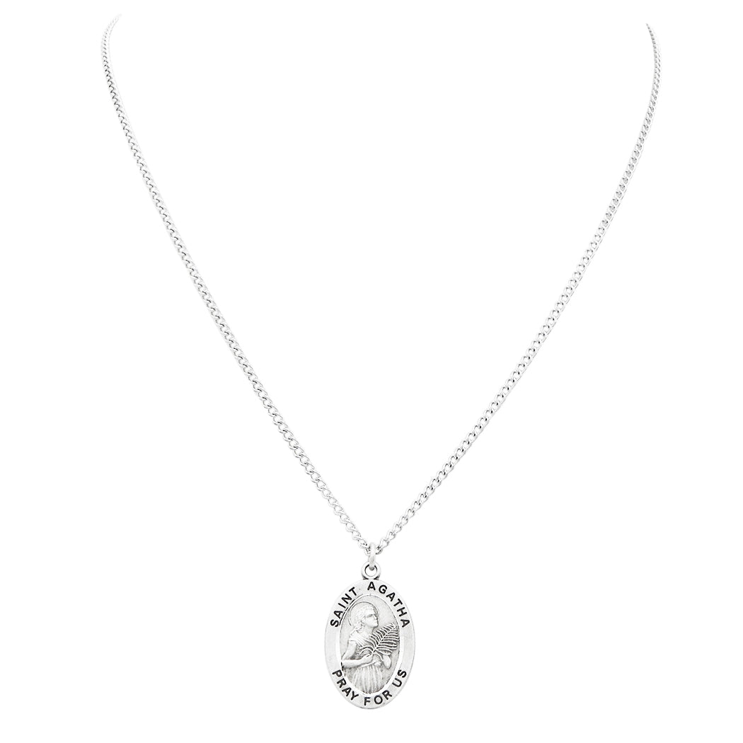 Religious Medal Pendant Necklace 18" (St Agatha Patron Saint of Nurses)