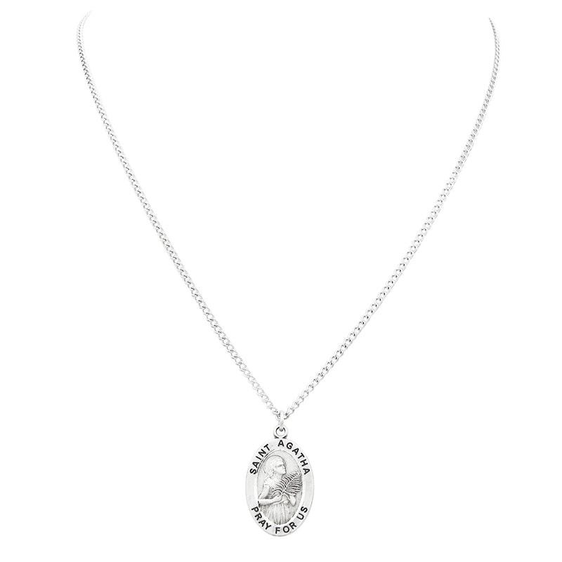 Religious Medal Pendant Necklace 18" (St Agatha Patron Saint of Nurses)