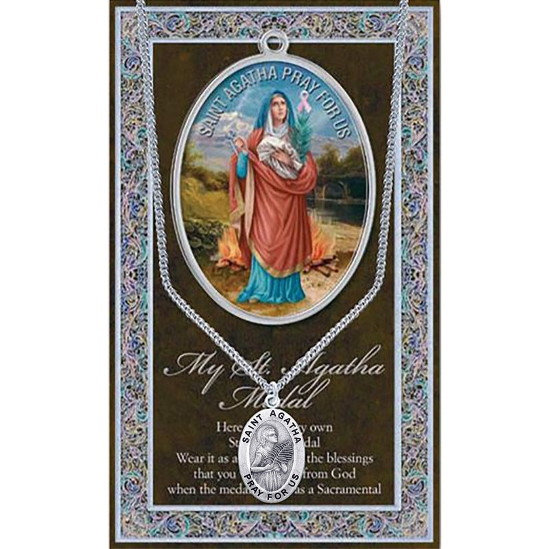 Religious Medal Pendant Necklace 18" (St Agatha Patron Saint of Nurses)