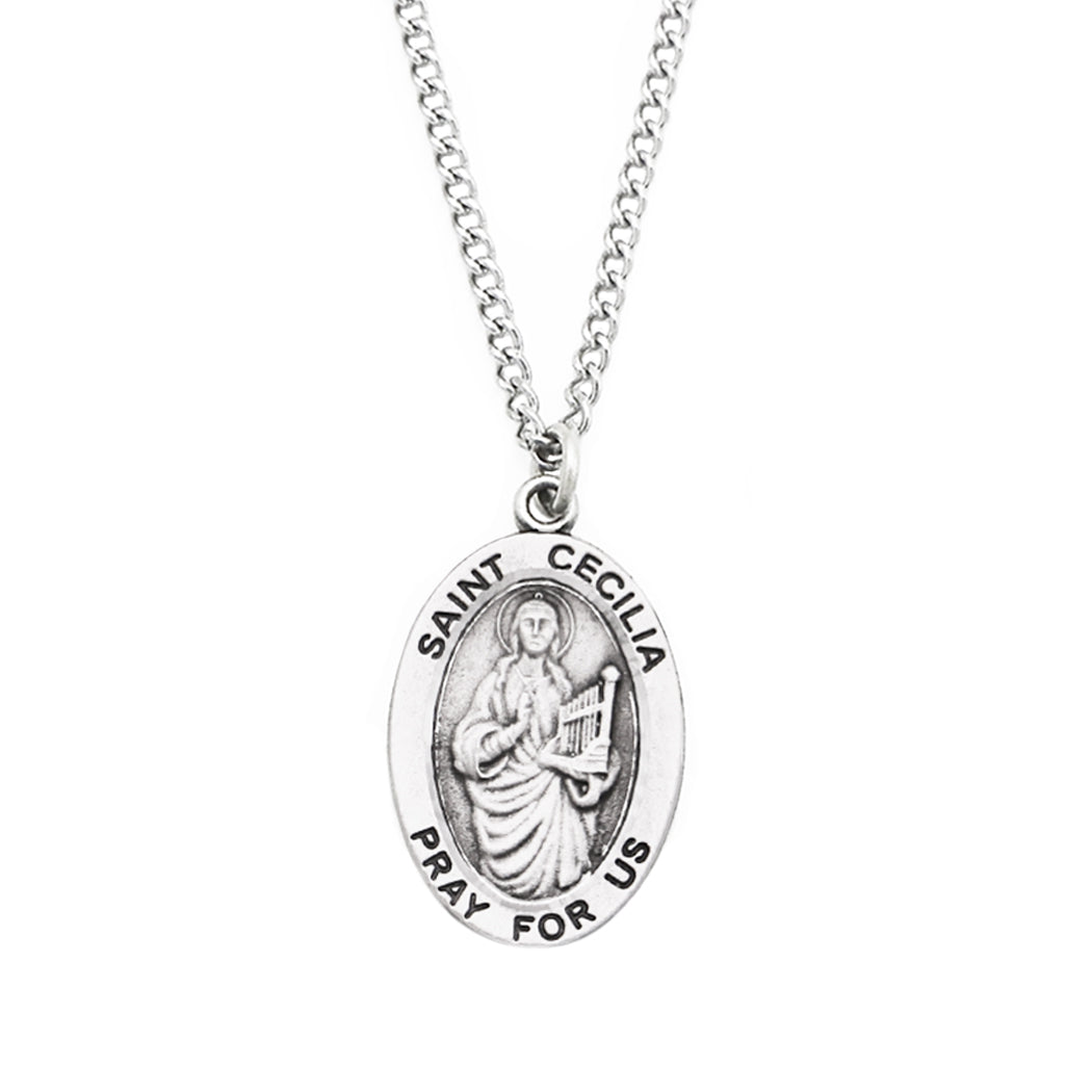 Religious Medal Pendant Necklace 18" (St Cecilia Patron Saint of Musicians)