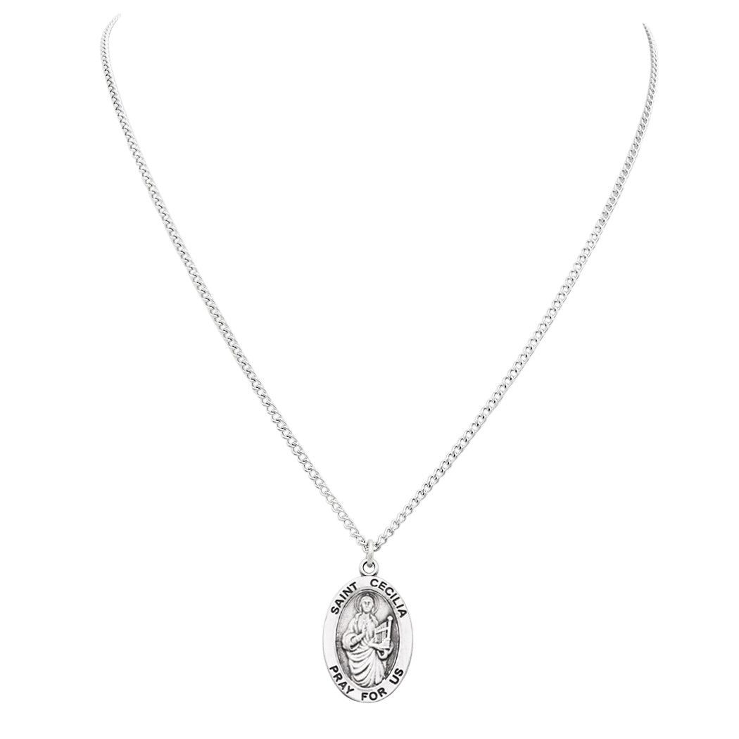 Religious Medal Pendant Necklace 18" (St Cecilia Patron Saint of Musicians)