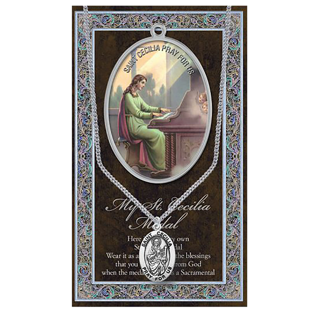 Religious Medal Pendant Necklace 18" (St Cecilia Patron Saint of Musicians)