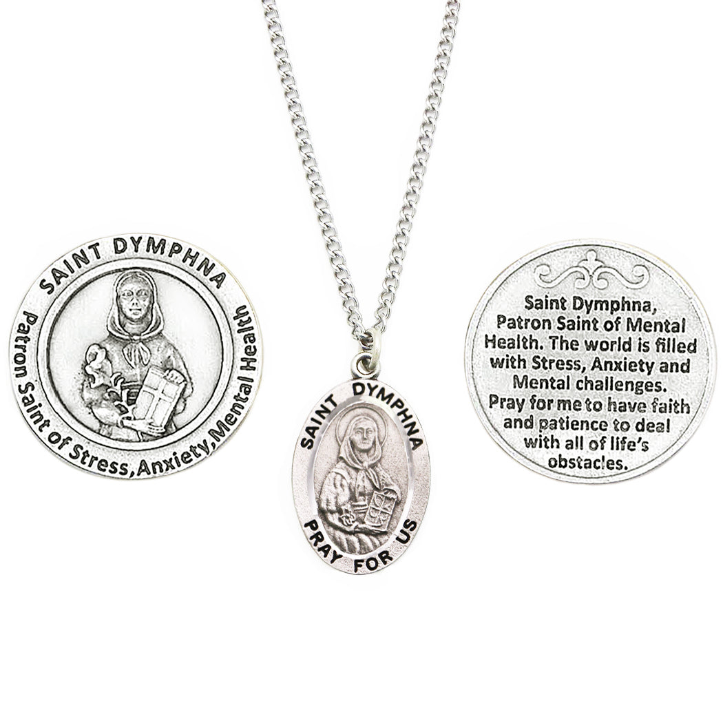 Rosemarie Collections Saint Pendant Necklace and 2 Religious Pocket Tokens (St Dymphna)