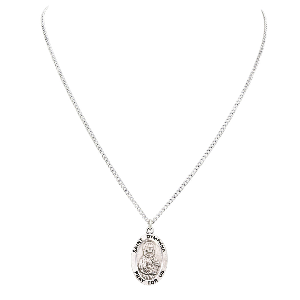 Rosemarie Collections Saint Pendant Necklace and 2 Religious Pocket Tokens (St Dymphna)