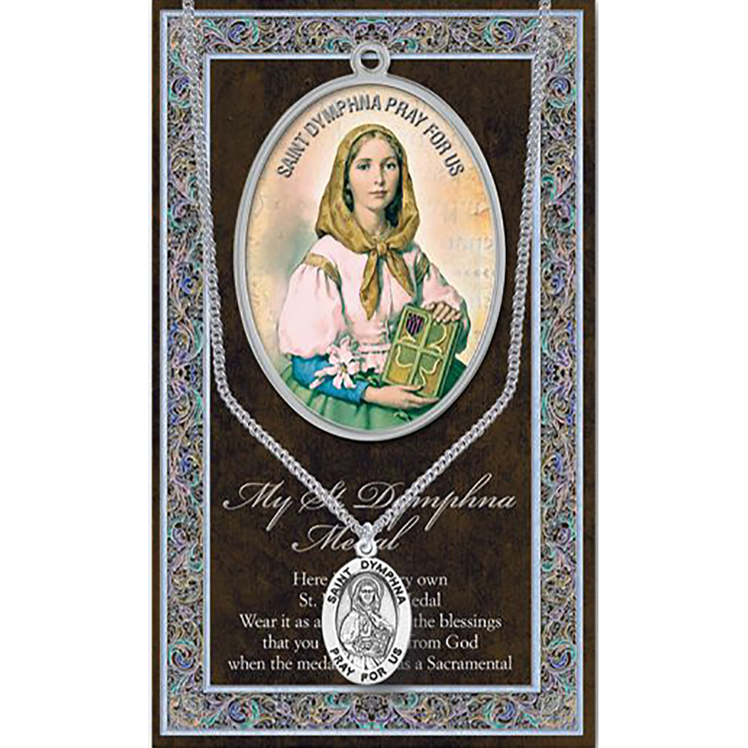 Rosemarie Collections Saint Pendant Necklace and 2 Religious Pocket Tokens (St Dymphna)