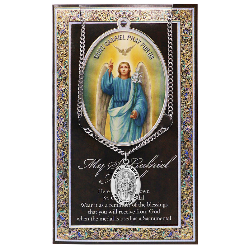 Religious Saint Medal Pendant Necklace 24" (St Gabriel)