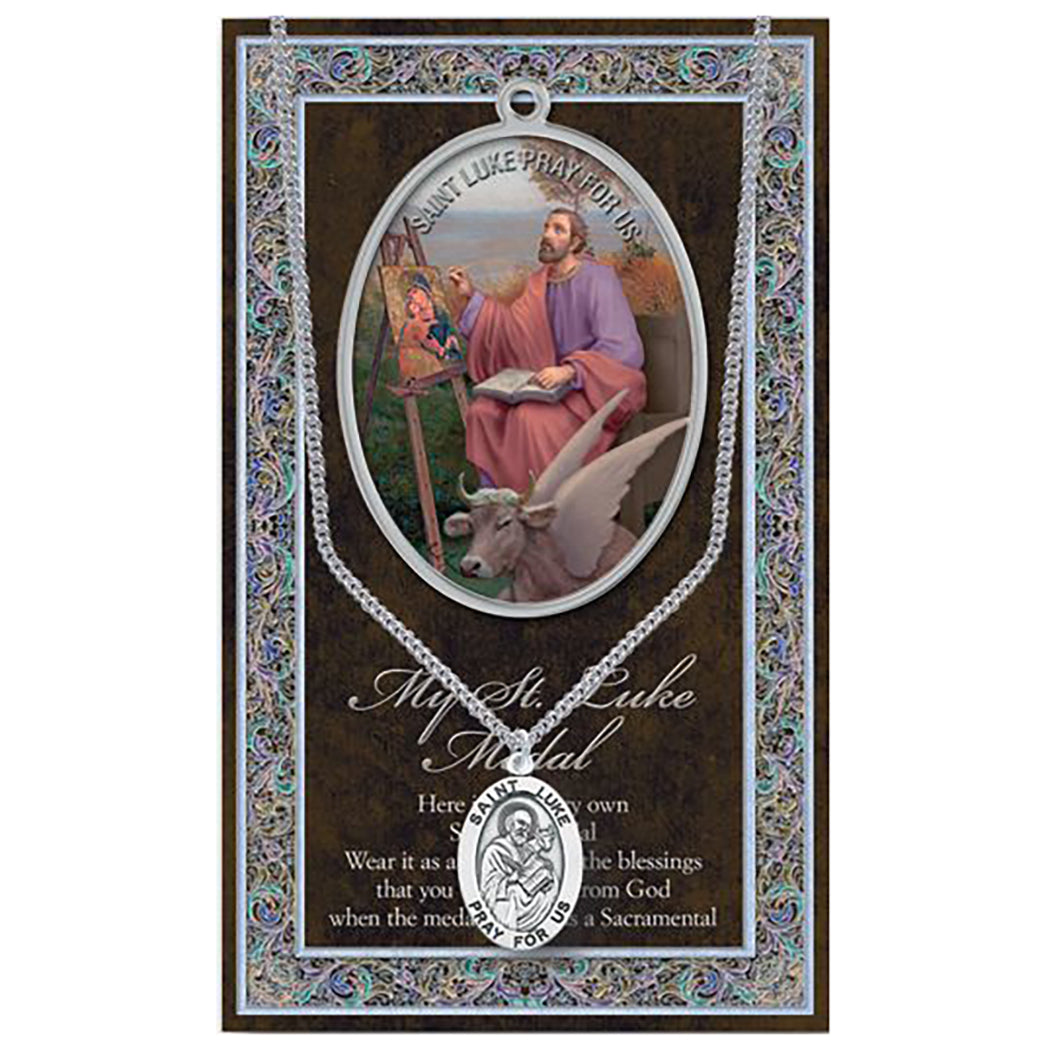 Religious Saint Medal Pendant Necklace 24" (St Luke)