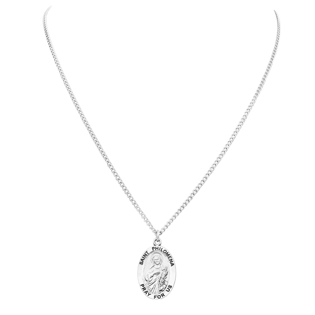 Religious Medal Pendant Necklace 18" (St Philomena Patron Saint of Children)