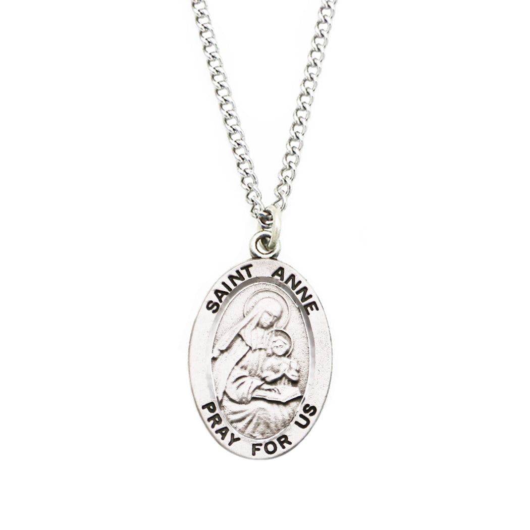 Religious Medal Pendant Necklace 18" (St Anne Patron Saint of Mothers)