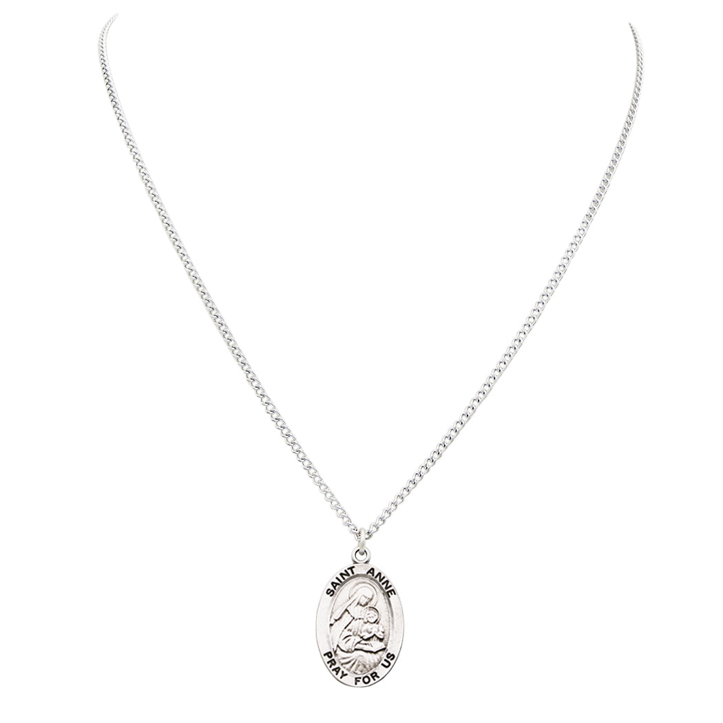 Religious Medal Pendant Necklace 18" (St Anne Patron Saint of Mothers)