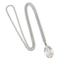 Religious necklace with St Patrick medal, the patron saint of Ireland, inscription says pray for us, St. Patrick's Day inspired accessories and jewelry, St. Paddy's Day, Rosemarie Religious Gifts, silver pendant necklace, religious saint medal neckalce