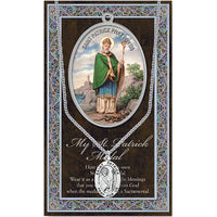 Religious necklace with St Patrick medal, the patron saint of Ireland, inscription says pray for us, St. Patrick's Day inspired accessories and jewelry, St. Paddy's Day, Rosemarie Religious Gifts, silver pendant necklace, religious saint medal neckalce