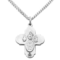 Religious Gift Small Four Way Cross Pendant Necklace 18"