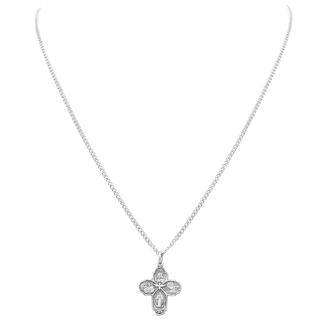 Religious Gift Small Four Way Cross Pendant Necklace 18"