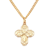 Rosemarie's Religious Gifts 16K Yellow Gold Layered Small Four Way Cross with Holy Spirit Pendant Necklace, 18"