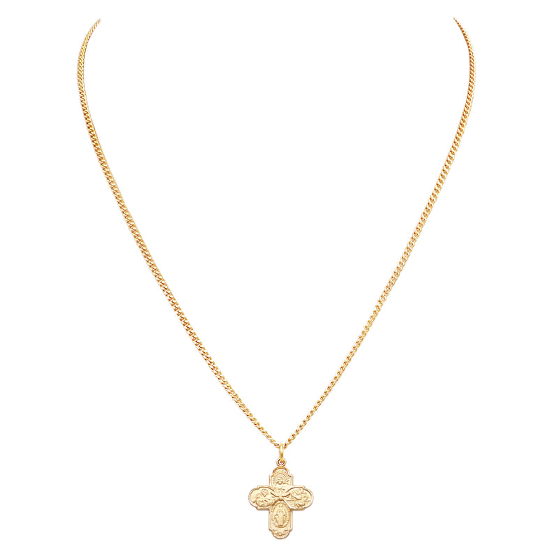 Rosemarie's Religious Gifts 16K Yellow Gold Layered Small Four Way Cross with Holy Spirit Pendant Necklace, 18"