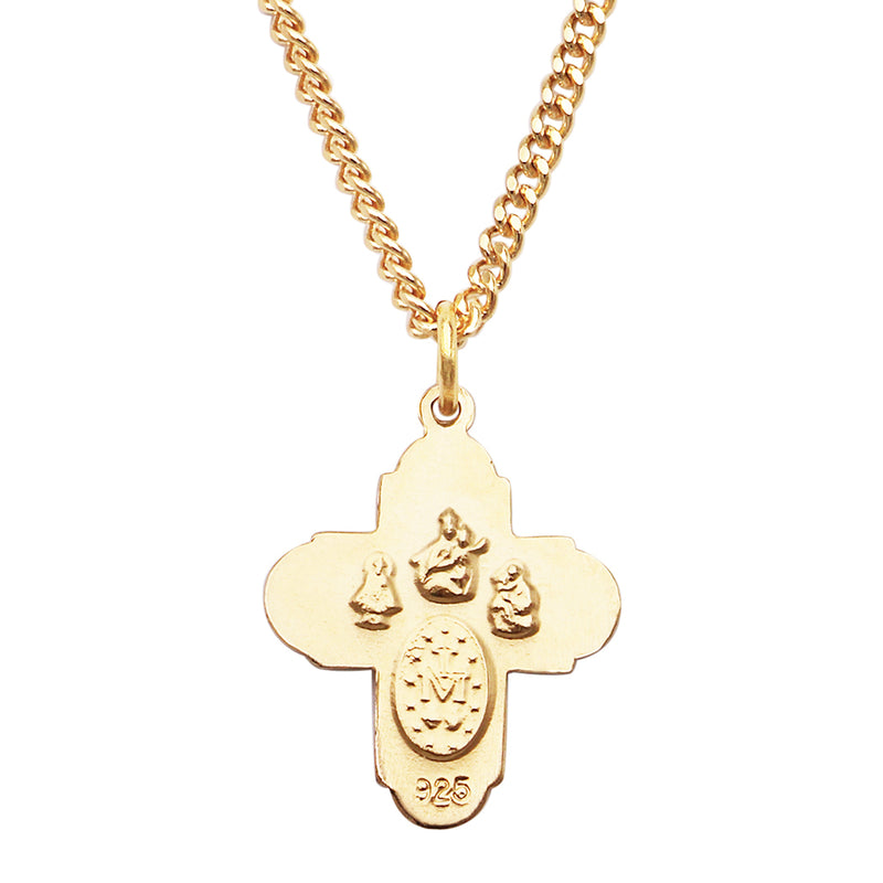 Rosemarie's Religious Gifts 16K Yellow Gold Layered Small Four Way Cross with Holy Spirit Pendant Necklace, 18"