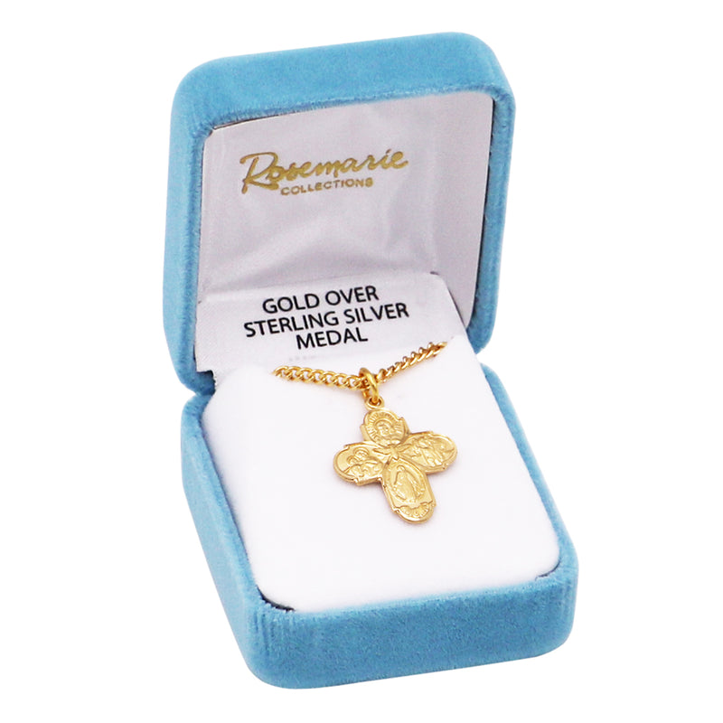Rosemarie's Religious Gifts 16K Yellow Gold Layered Small Four Way Cross with Holy Spirit Pendant Necklace, 18"