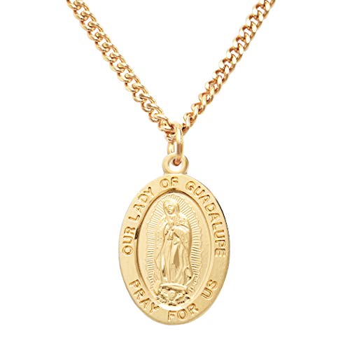 Rosemarie's Religious Gifts 16K Yellow Gold Layered Our Lady Of Guadalupe Pray For Us Medal Pendant Necklace, 18"