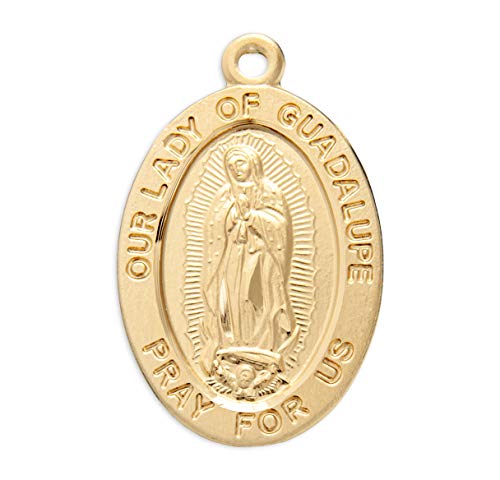 Rosemarie's Religious Gifts 16K Yellow Gold Layered Our Lady Of Guadalupe Pray For Us Medal Pendant Necklace, 18"