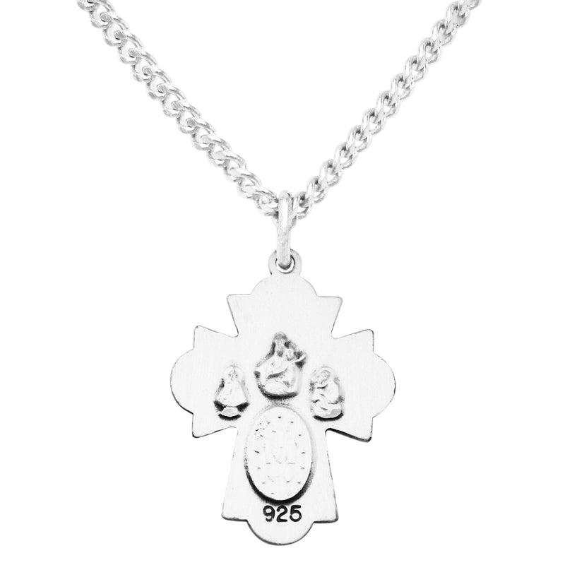 Rosemarie's Religious Gifts Sterling Silver Small Four Way Cross Medal Pendant Necklace, 18"