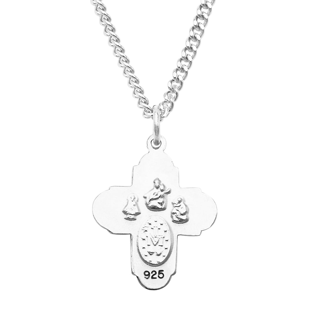 Rosemarie's Religious Gifts Sterling Silver Small Four Way Cross with Holy Spirit Pendant Necklace, 18"