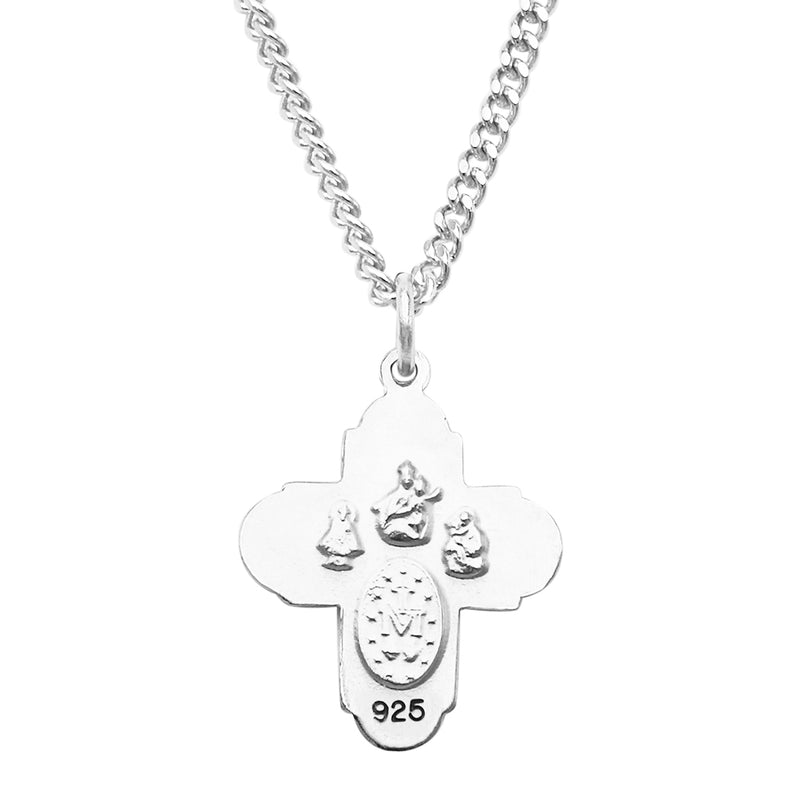 Rosemarie's Religious Gifts Sterling Silver Small Four Way Cross with Holy Spirit Pendant Necklace, 18"