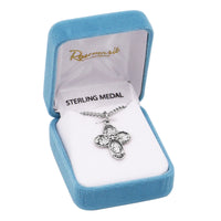 Rosemarie's Religious Gifts Sterling Silver Small Four Way Cross with Holy Spirit Pendant Necklace, 18"