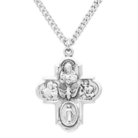 Rosemarie's Religious Gifts Sterling Silver Traditional Catholic Four Way Cross Medal Pendant Necklace, 24"