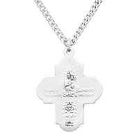 Rosemarie's Religious Gifts Sterling Silver Traditional Catholic Four Way Cross Medal Pendant Necklace, 24"