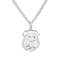 Sterling Silver Saint Michael Police Badge Pendant Necklace, 20"