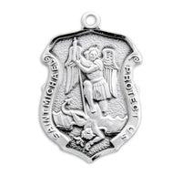 Sterling Silver Saint Michael Police Badge Pendant Necklace, 20"