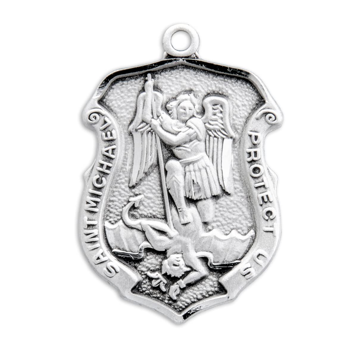 Sterling Silver Saint Michael Police Badge Pendant Necklace, 20"