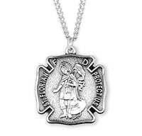 Sterling Silver St Florian Patron Saint of Firefighters Medal Pendant Necklace, 20"
