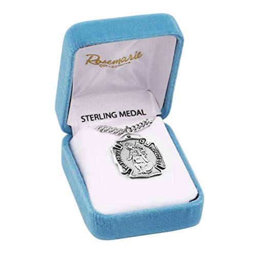 Sterling Silver St Florian Patron Saint of Firefighters Medal Pendant Necklace, 20"