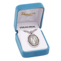 Rosemarie's Religious Gifts Women's Sterling Silver Large Flower Edged Miraculous Medal Pendant Necklace, 24"