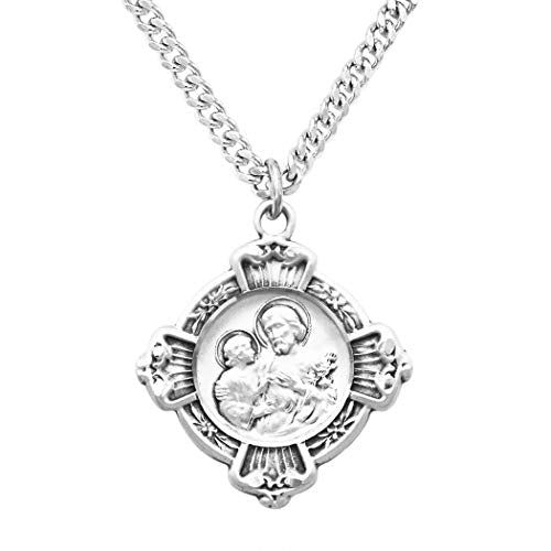 Sterling Silver Saint Joseph Cross Medal Pendant Necklace, 24"