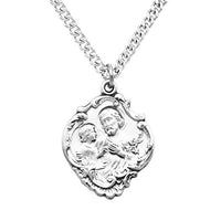 Sterling Silver Baroque Style Saint Joseph Medal Pendant Necklace, 24"