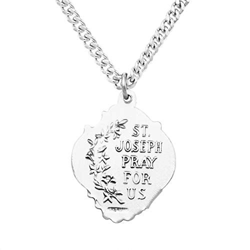 Sterling Silver Baroque Style Saint Joseph Medal Pendant Necklace, 24"