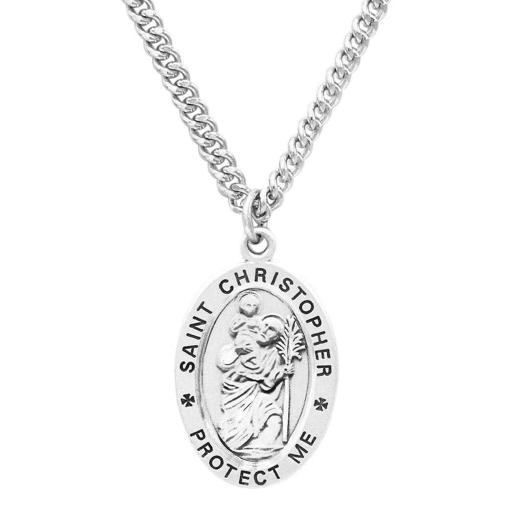 Rosemarie's Religious Gifts Men's Sterling Silver Saint Christopher Protect This Athlete Sports Medal Pendant Necklace Track, 24"